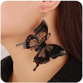 Kercisbeauty 3D Black Butterfly Statement Earrings Lightweight Layered Dangle Drop Jewelry for Halloween Party Women Punk Jewelry