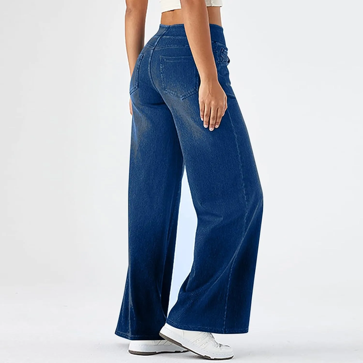 Large Size Denim High-Waisted Thin Multi-Pocket Straight Loose Dressy Casual Pants