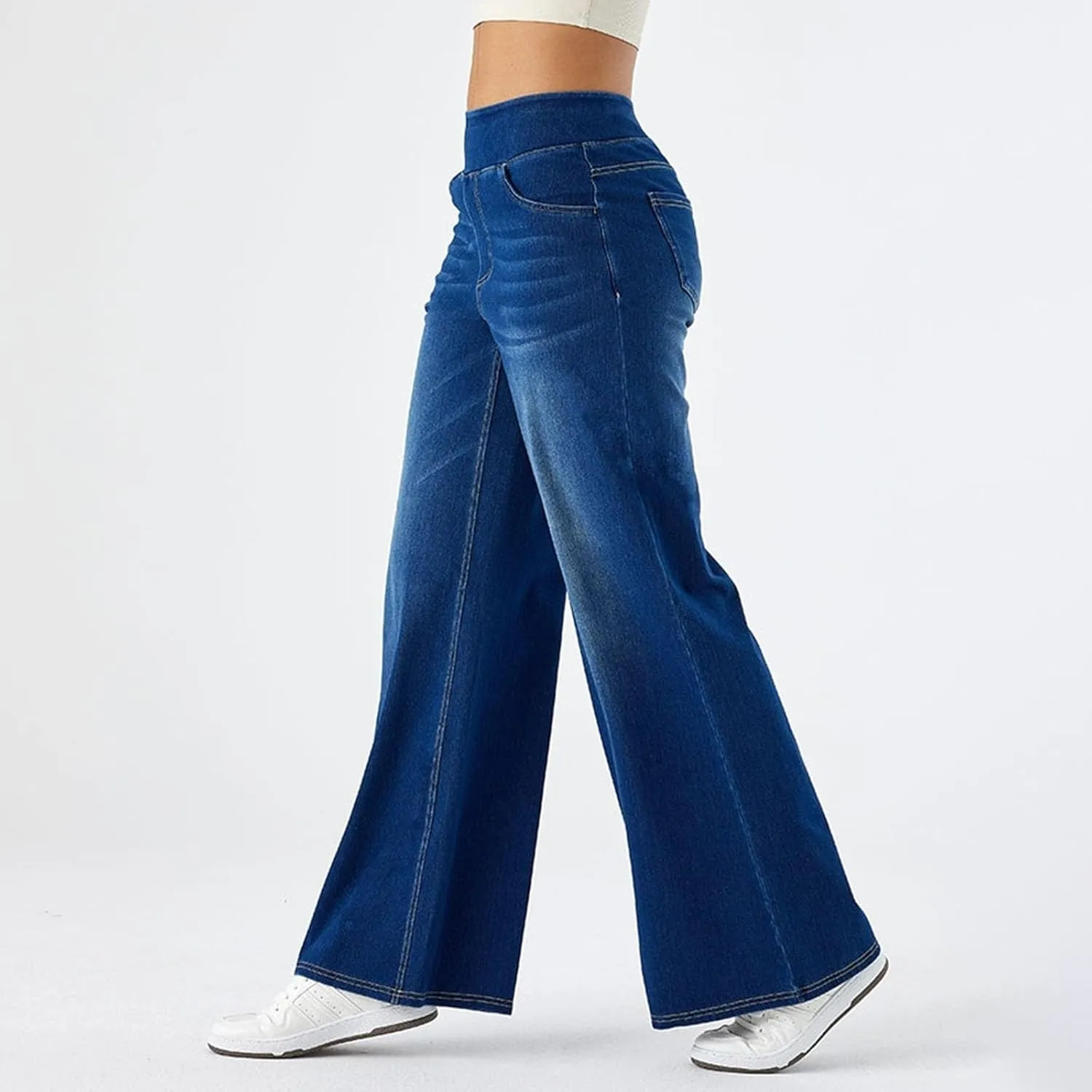 Large Size Denim High-Waisted Thin Multi-Pocket Straight Loose Dressy Casual Pants