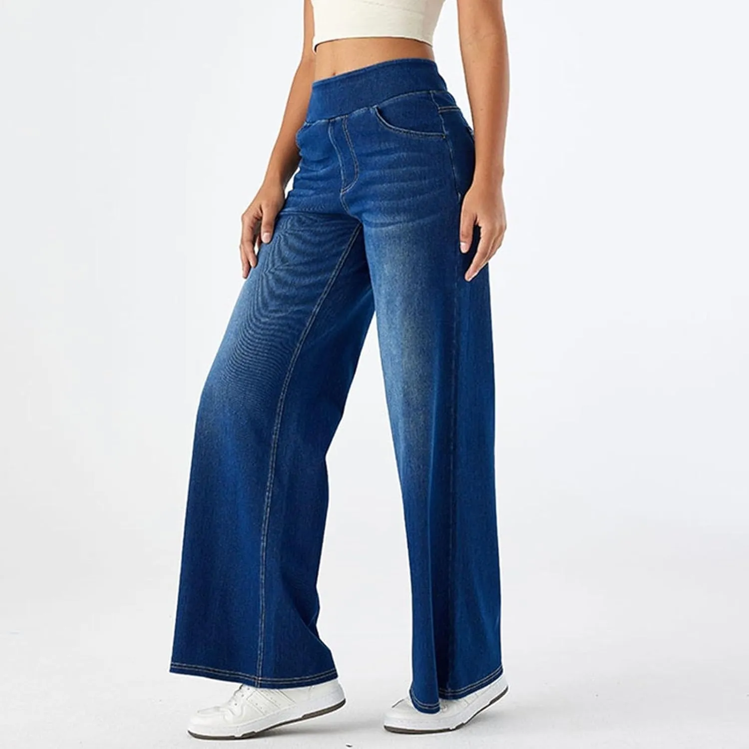 Large Size Denim High-Waisted Thin Multi-Pocket Straight Loose Dressy Casual Pants