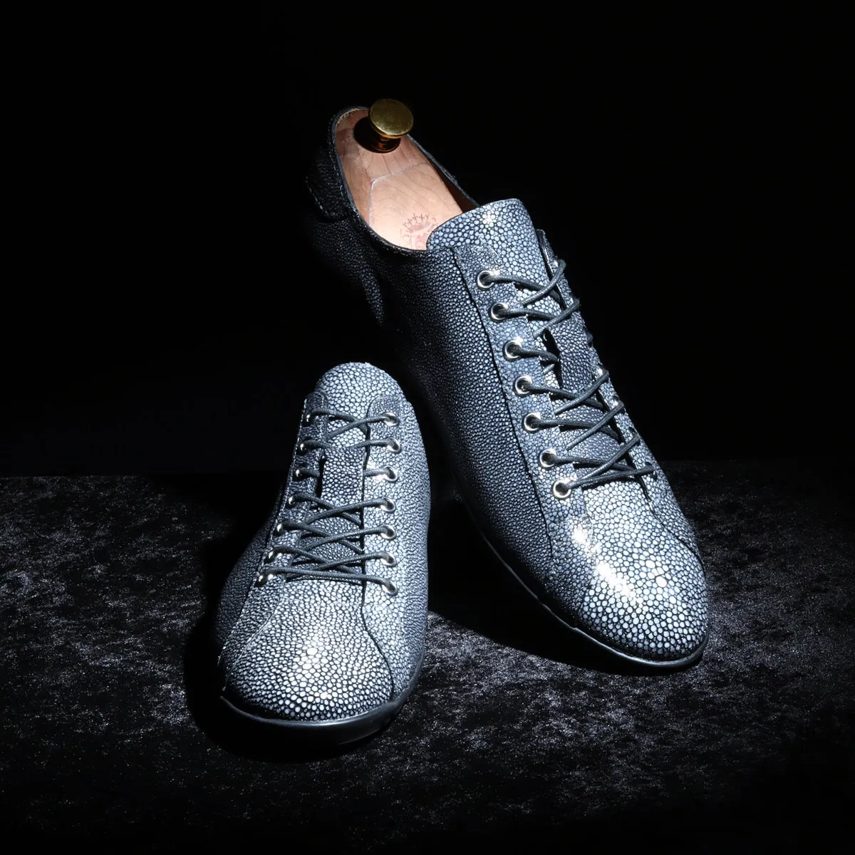 Light Weight Lace-Up Sneaker in Exotic Stingray Fish Leather