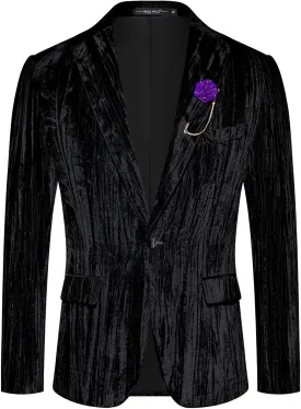 MAGE MALE Men's Velvet Tuxedo Jacket Vintage Print One Button Notched Lapel Slim Fit Blazer Prom Party Suit Coat