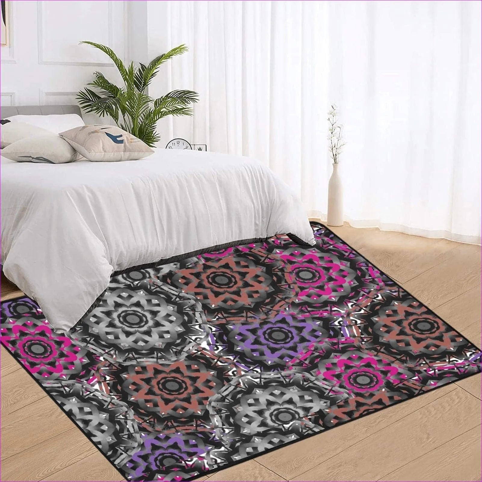 Mandala Graffiti Area Rug with Black Binding 7'x5'