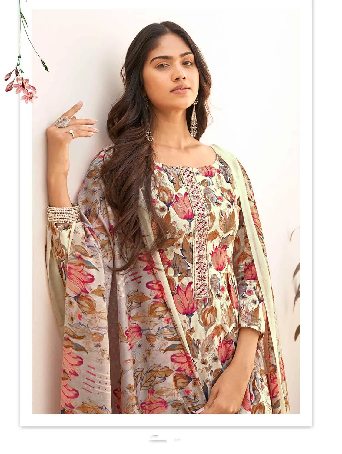 Masakali Unstitched Pure Cambric Cotton Suit Set Cream