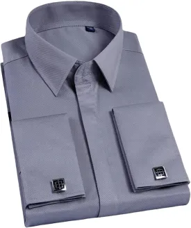 Men French Cufflinks Shirt Long Sleeve Casual Male Shirts Solid Color Slim Fit Cuff Dress Shirts