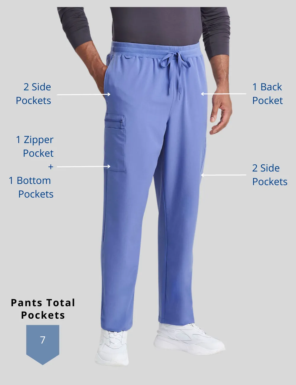 Mens 7-Pocket Straight Leg Scrub Pants - Stone Gray