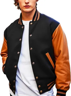 Mens Black Leather Letterman Varsity Collage Baseball Jacket - High School Jacket