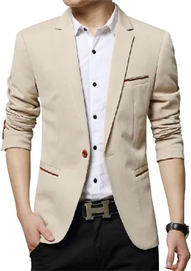 Men's Classic Slim One Button Solid Blazer Suit Jacket Notched Lapel Lightweight Sport Coat Business Wedding Blazers (Khaki,5X-Large)