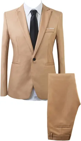 Men's Fashion Classic 2 Piece Slim Fit Suit One Button Formal Business Jacket Blazer Shawl Collar Jacket Vest and Trouser (Khaki,X-Large)