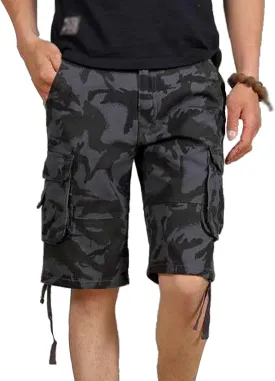 Men's Loose Beach Camouflage Shorts Cargo Cotton Straight Outdoor Pants Multi Pockets Casual Short Pants