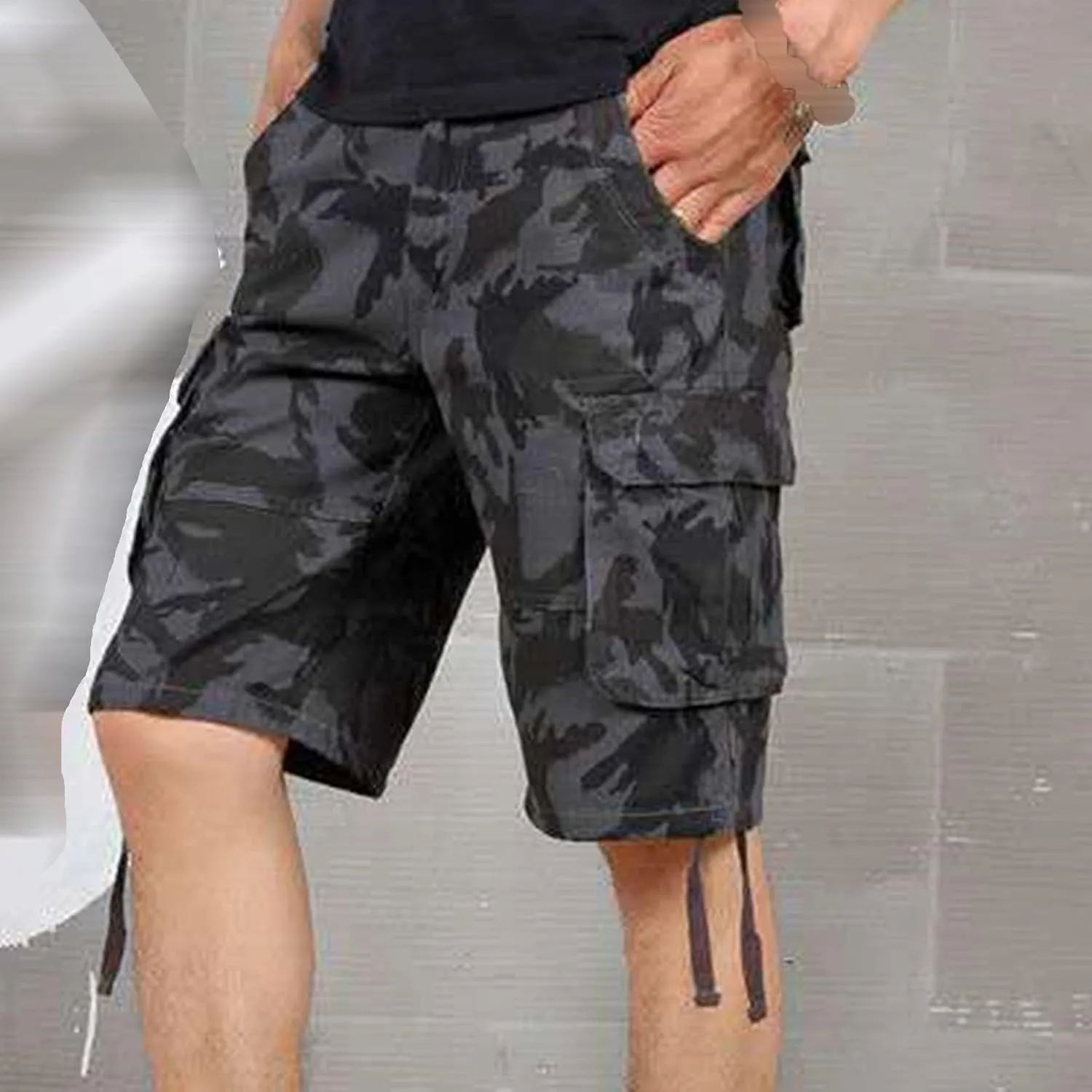 Men's Loose Beach Camouflage Shorts Cargo Cotton Straight Outdoor Pants Multi Pockets Casual Short Pants