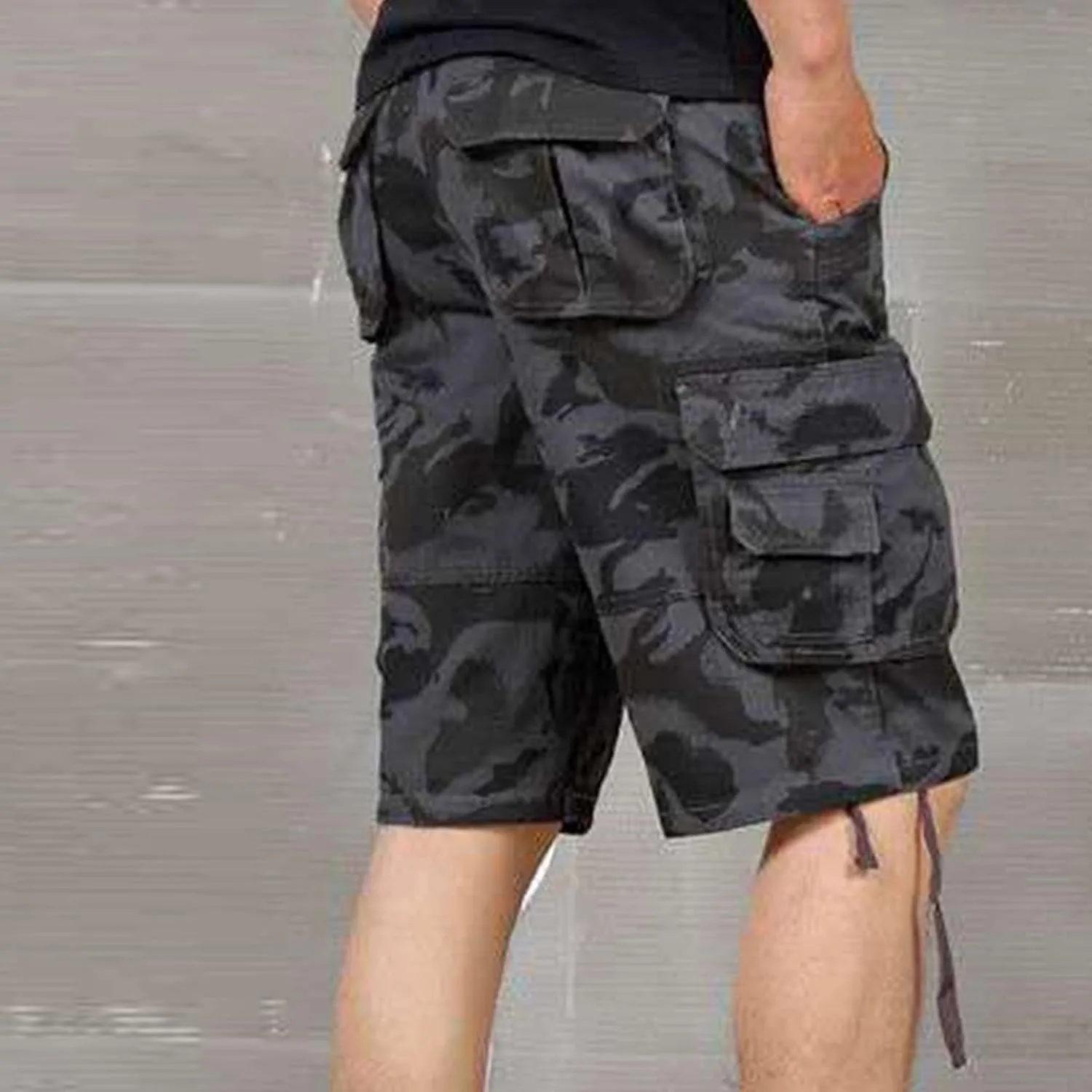 Men's Loose Beach Camouflage Shorts Cargo Cotton Straight Outdoor Pants Multi Pockets Casual Short Pants