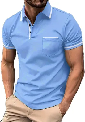 Men's Polo Shirts Casual Oversized Short Sleeve Button Lapel Golf Shirts for Men Trendy Solid Color Stripe Basic T-Shirts
