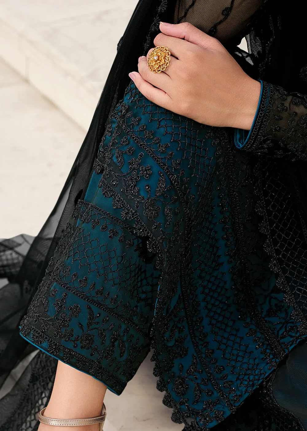 Mesmeric Blue & Black Embroidered Pant Style Salwar Suit
