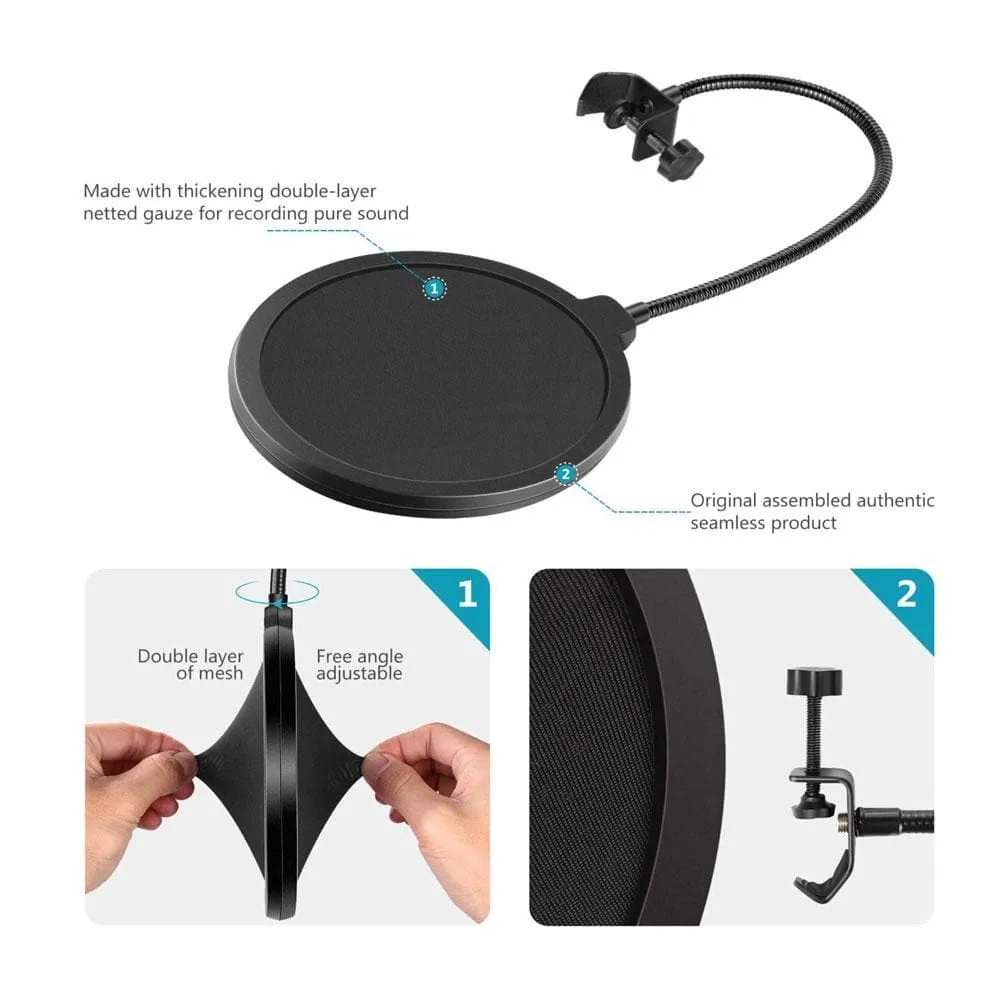 Microphone Pop Filter Shield with Flexible Gooseneck