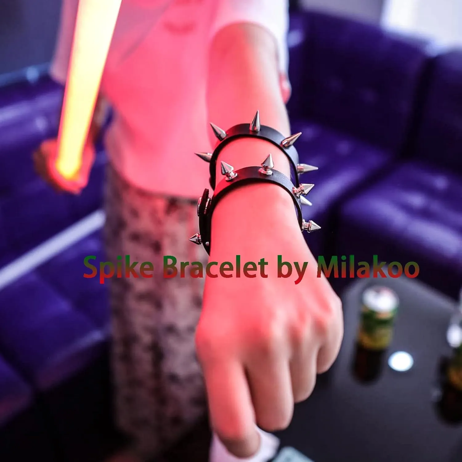 MILAKOO Men Punk Leather Bracelet Spike Cuff Wrap Bracelets Wristband for Women