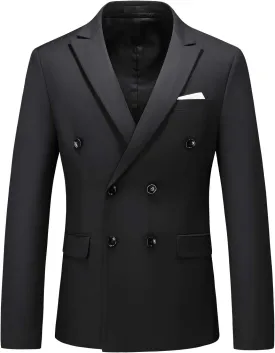 MOGU Men's Double-Breasted Suit Blazer Slim Fit Solid Color Sport Coat Jacket for Business, Wedding, Prom & Formal Events