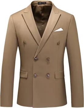 MOGU Men's Double-Breasted Suit Blazer Slim Fit Solid Color Sport Coat Jacket for Business, Wedding, Prom & Formal Events