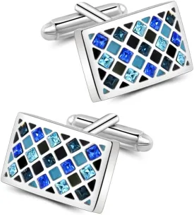 Mr.Van Elegant Diamond Crystal Cufflinks Blue Glimmering Cuff Links Set Wedding Christmas Business Party French Shirt Accessories Gifts for Him Husband Groom Best Man