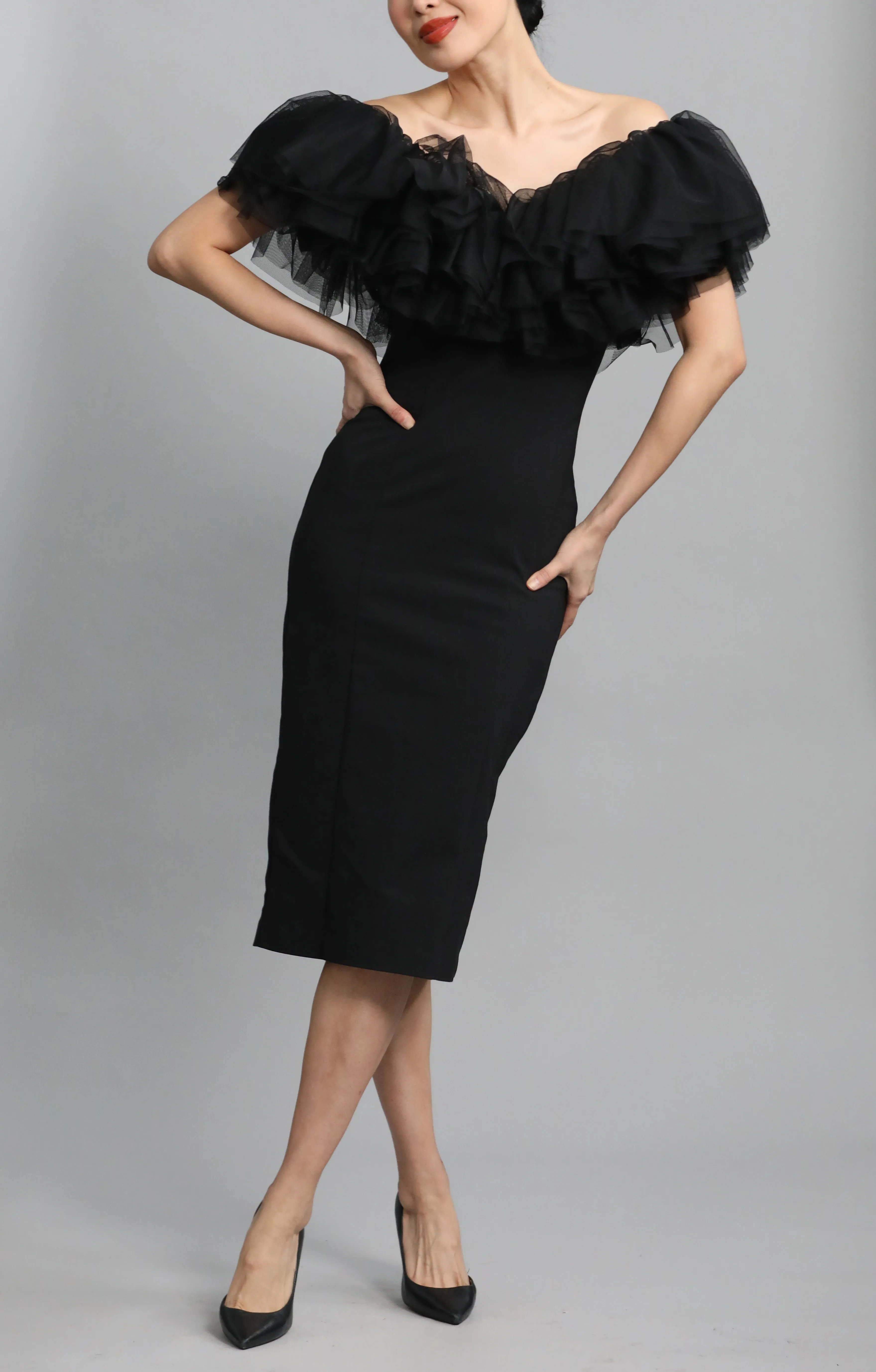 Multi Ruffled V-Neck Dress
