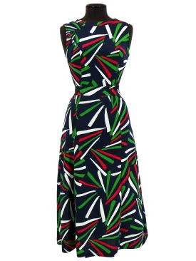 Navy Bold Print Vintage 1970s Dress