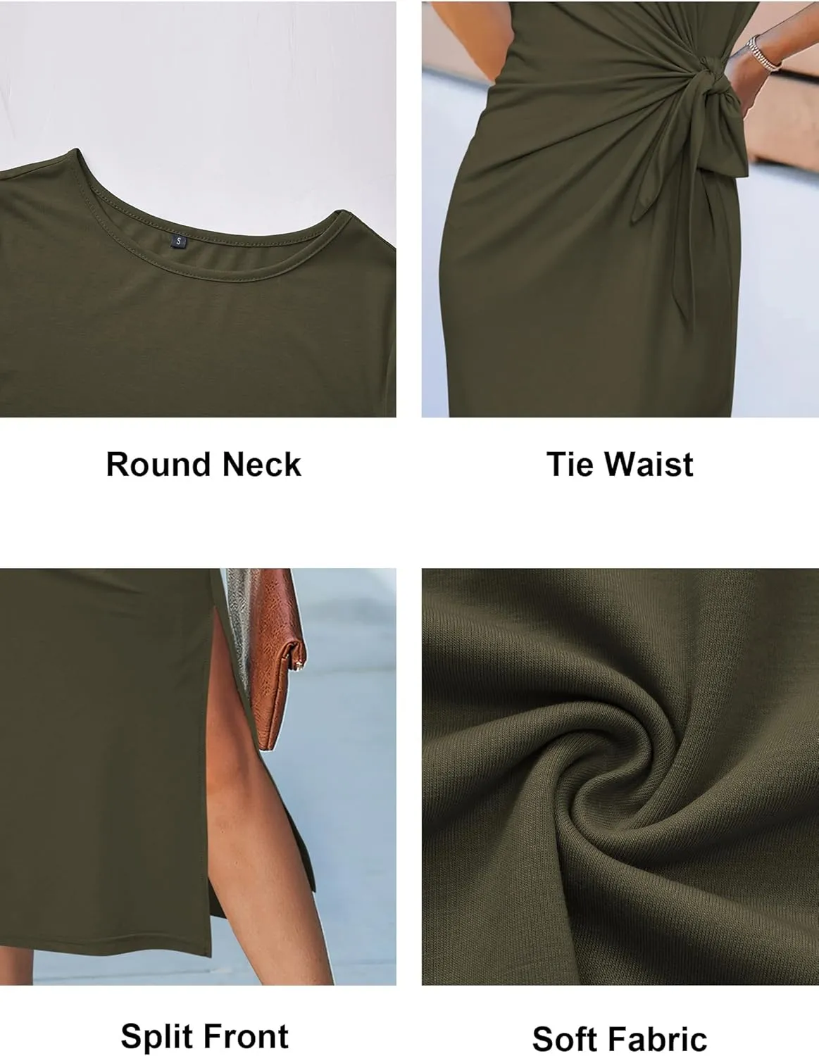 Newshows Women 2025 Summer Casual Dress Tie Waist T Shirt Short Sleeve Spring Crew Neck Slit Maxi Trendy