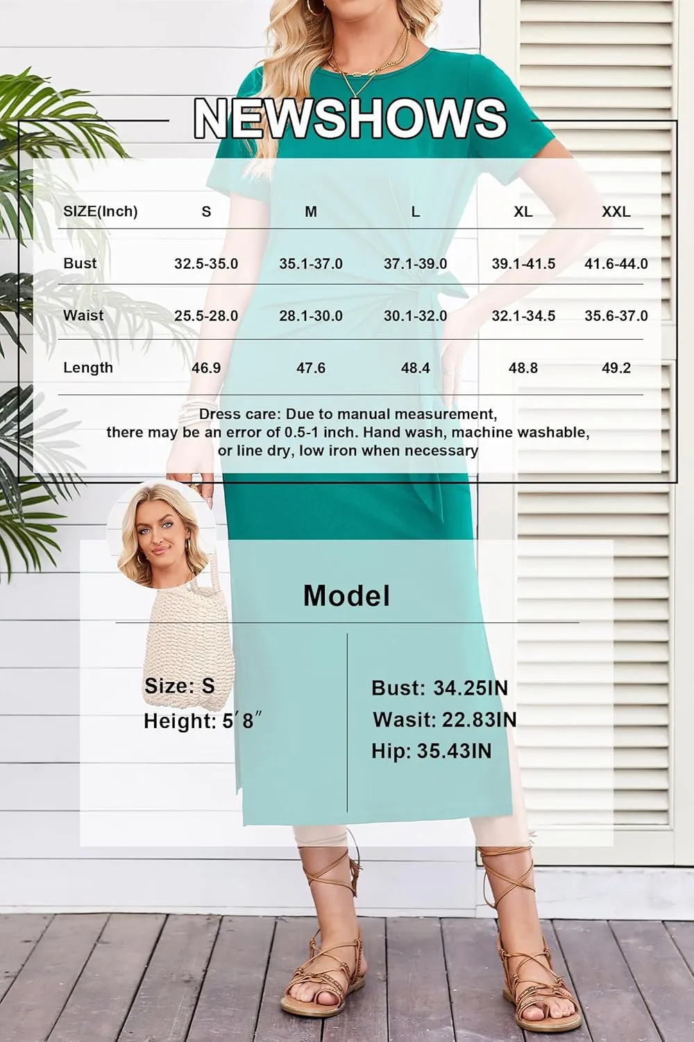 Newshows Women 2025 Summer Casual Dress Tie Waist T Shirt Short Sleeve Spring Crew Neck Slit Maxi Trendy