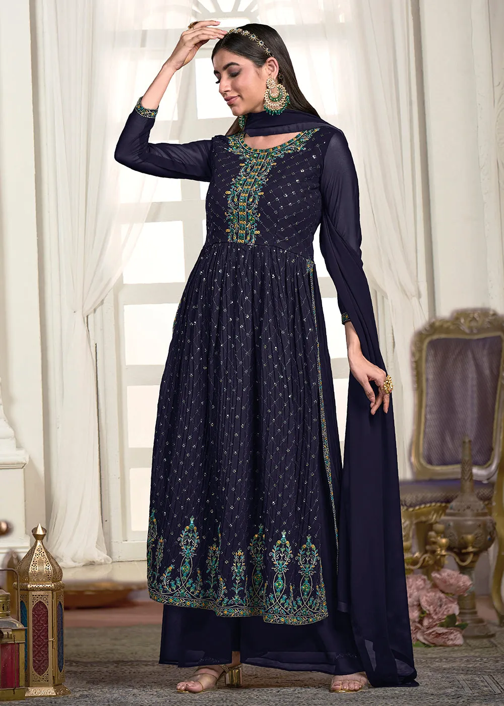 Nyra Cut Style Royal Blue Festive Palazzo Suit