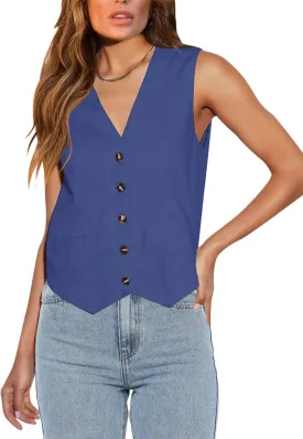 Orchidays Women's Business Button Up V Neck Vest Casual Fully Lined Sleeveless Jacket Waistcoat with Pocket