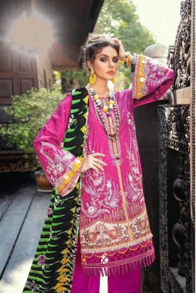 Pakistani Style Lawn Cotton Unstitched Pink Suit Material for Women