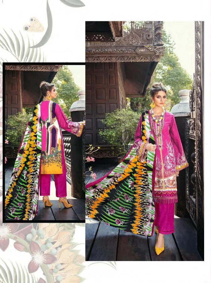Pakistani Style Lawn Cotton Unstitched Pink Suit Material for Women