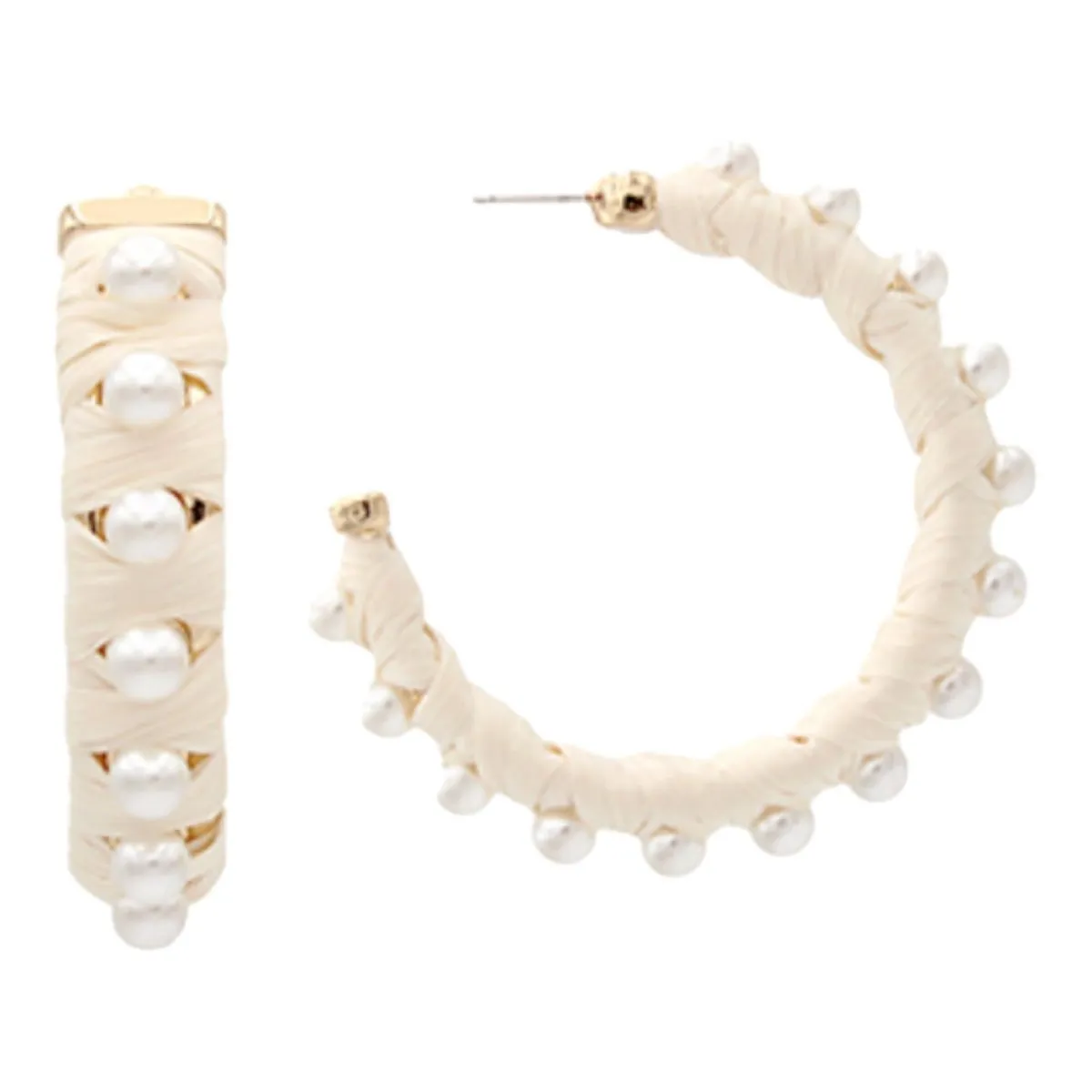 Penelope Pearl & Raffia Hoops | Ivory