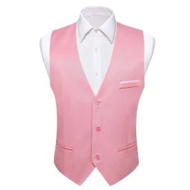 Pink Solid Men's V-Neck Business Vest