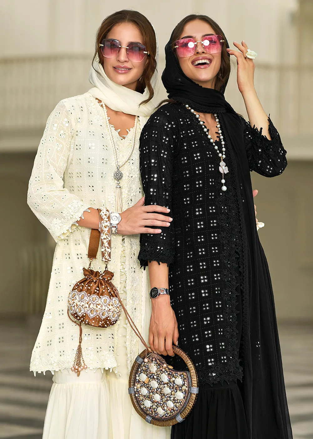 Pleasing Black Fancy Embroidered Festive Gharara Suit