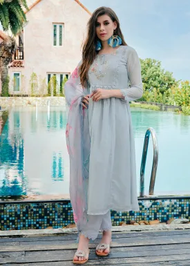 Pleasing Blue Organza Khatli Hand Work Salwar Kameez
