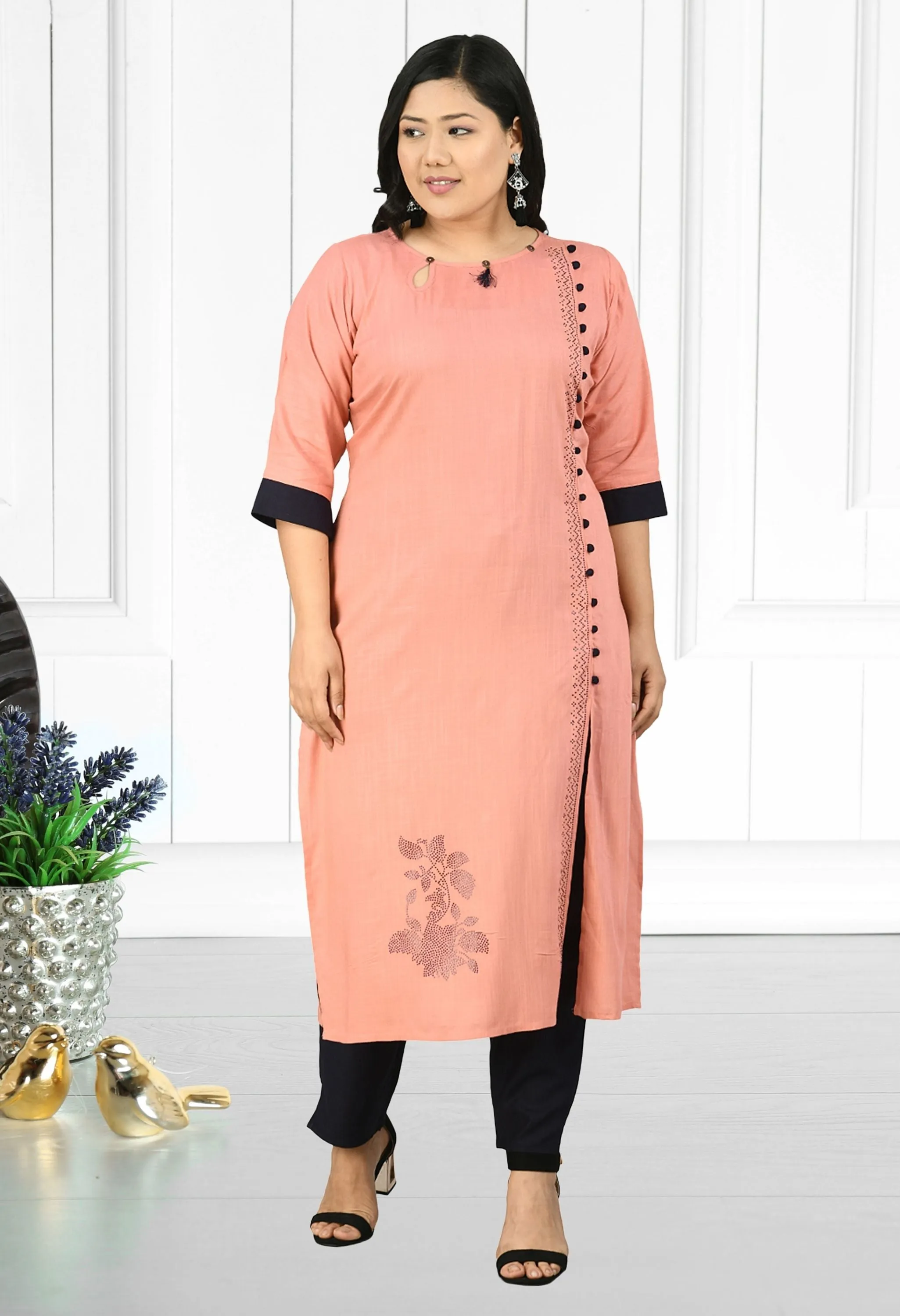 Plus Size Peach Kurta Pant Set