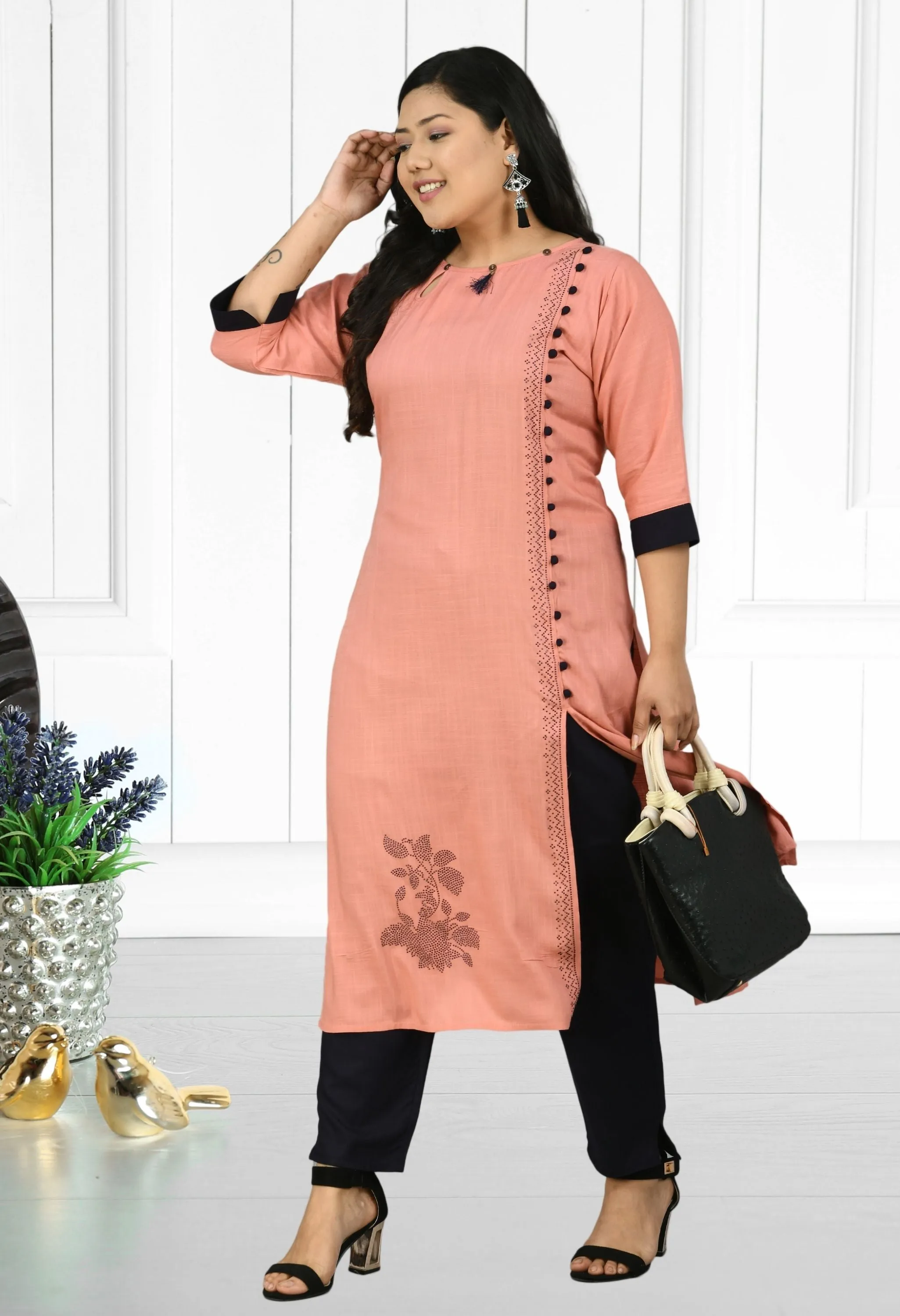 Plus Size Peach Kurta Pant Set
