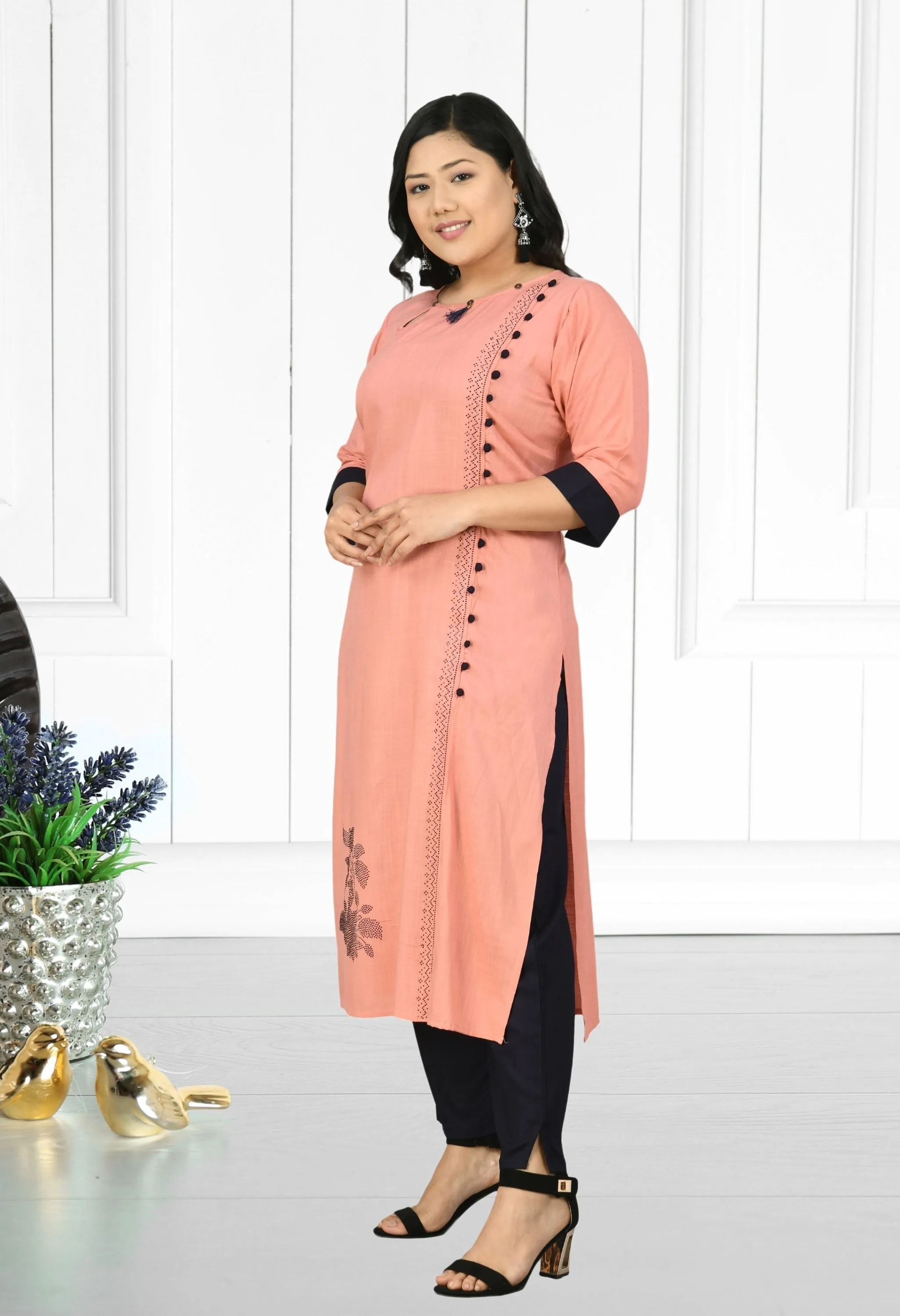 Plus Size Peach Kurta Pant Set