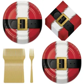 Red Santa's Suit Christmas Party Paper Dinner Plates, Napkins, and Forks (Serves 16)