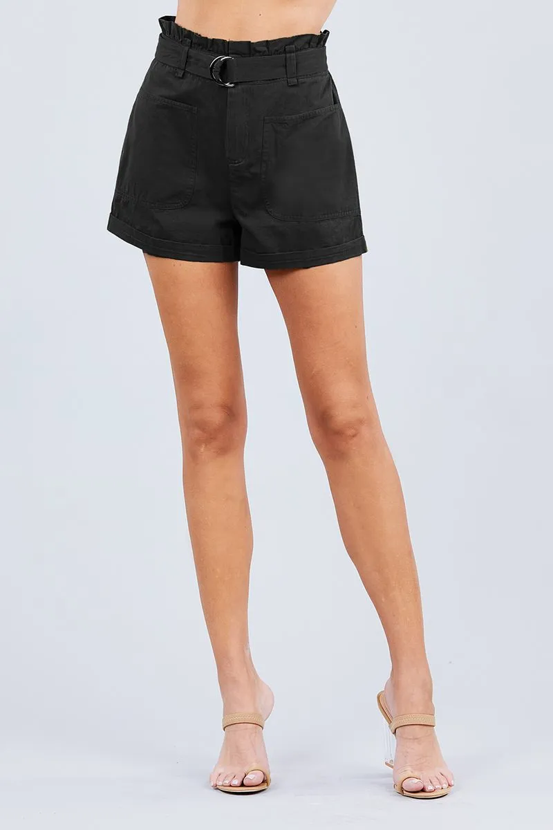 Side Pocket Rolled Up Paper Bag Cotton Shorts