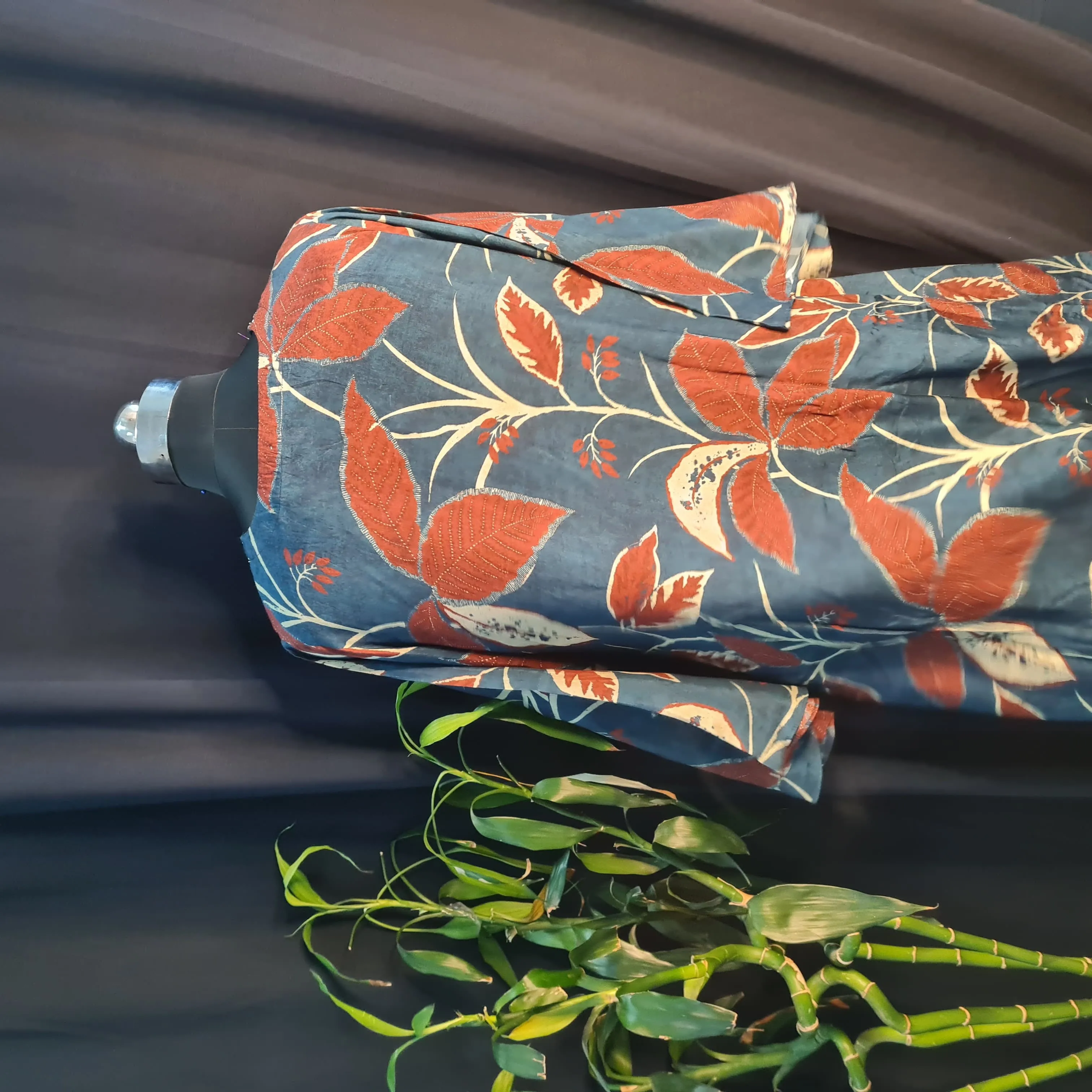 Suit Set With Dupatta (Top-Muslin, Bottom-Santoon, Dupatta-Chiffon) Navy Blue Tropical Print 17429