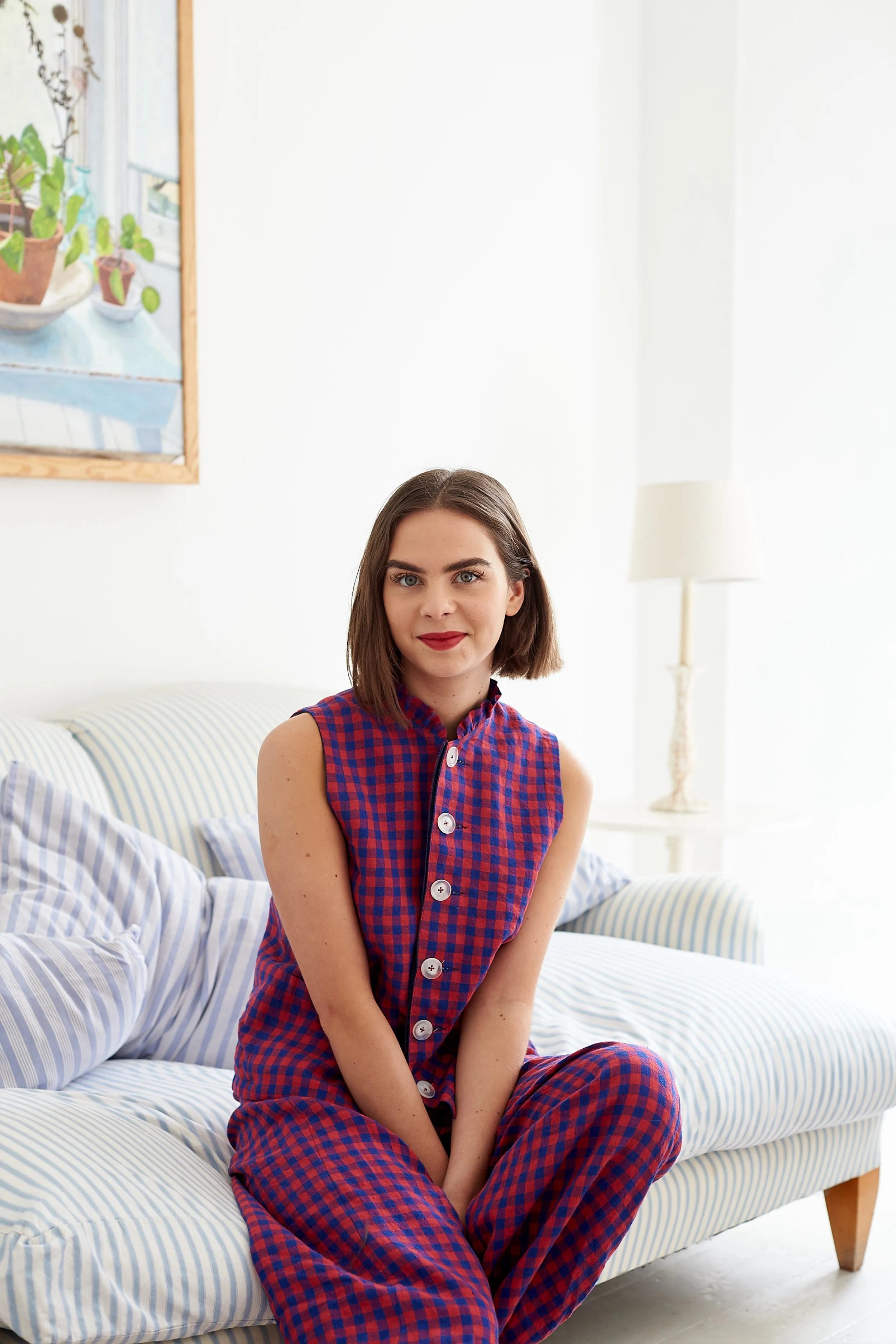 Tattie Waistcoat in Irish Linen Gingham and Denim