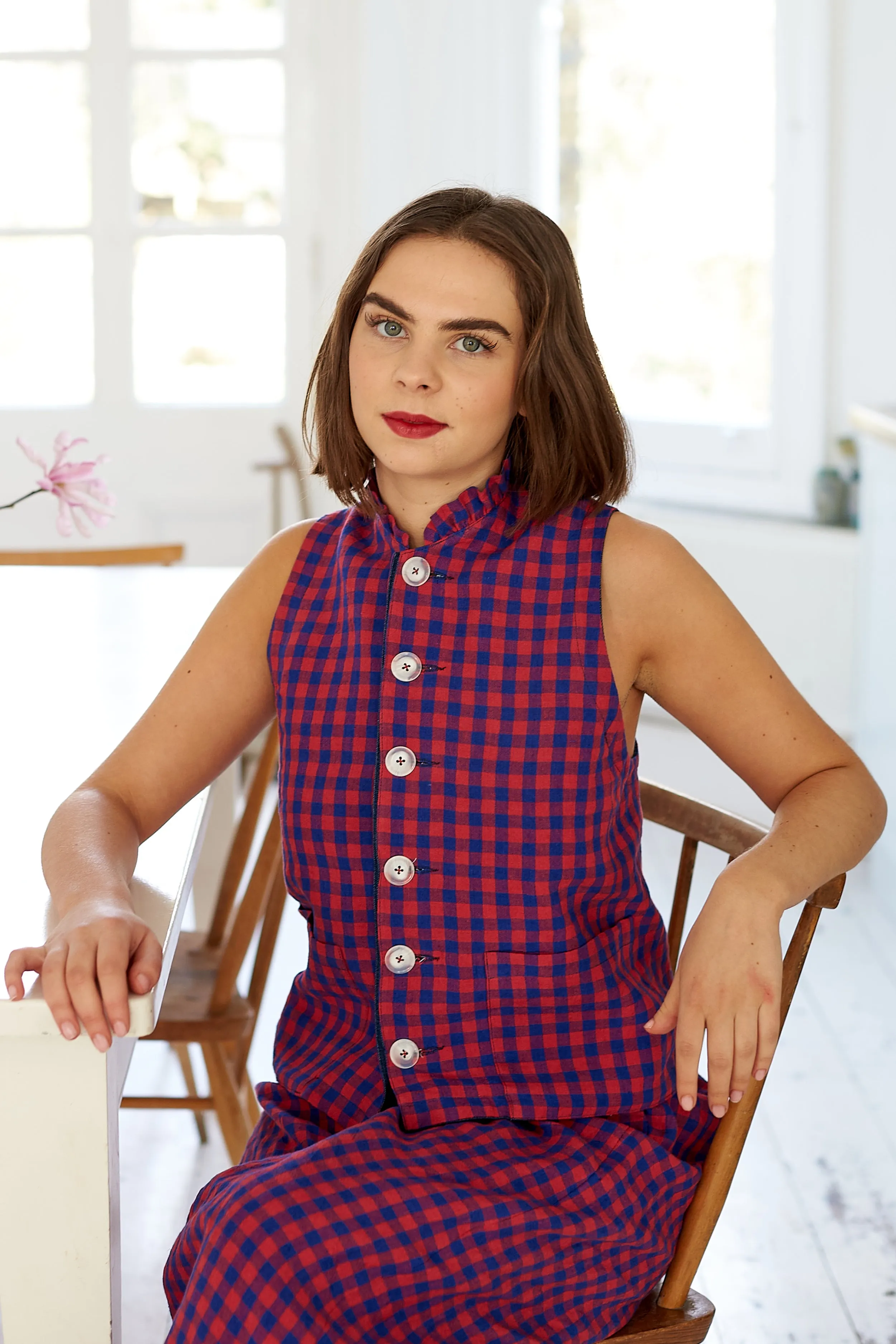 Tattie Waistcoat in Irish Linen Gingham and Denim