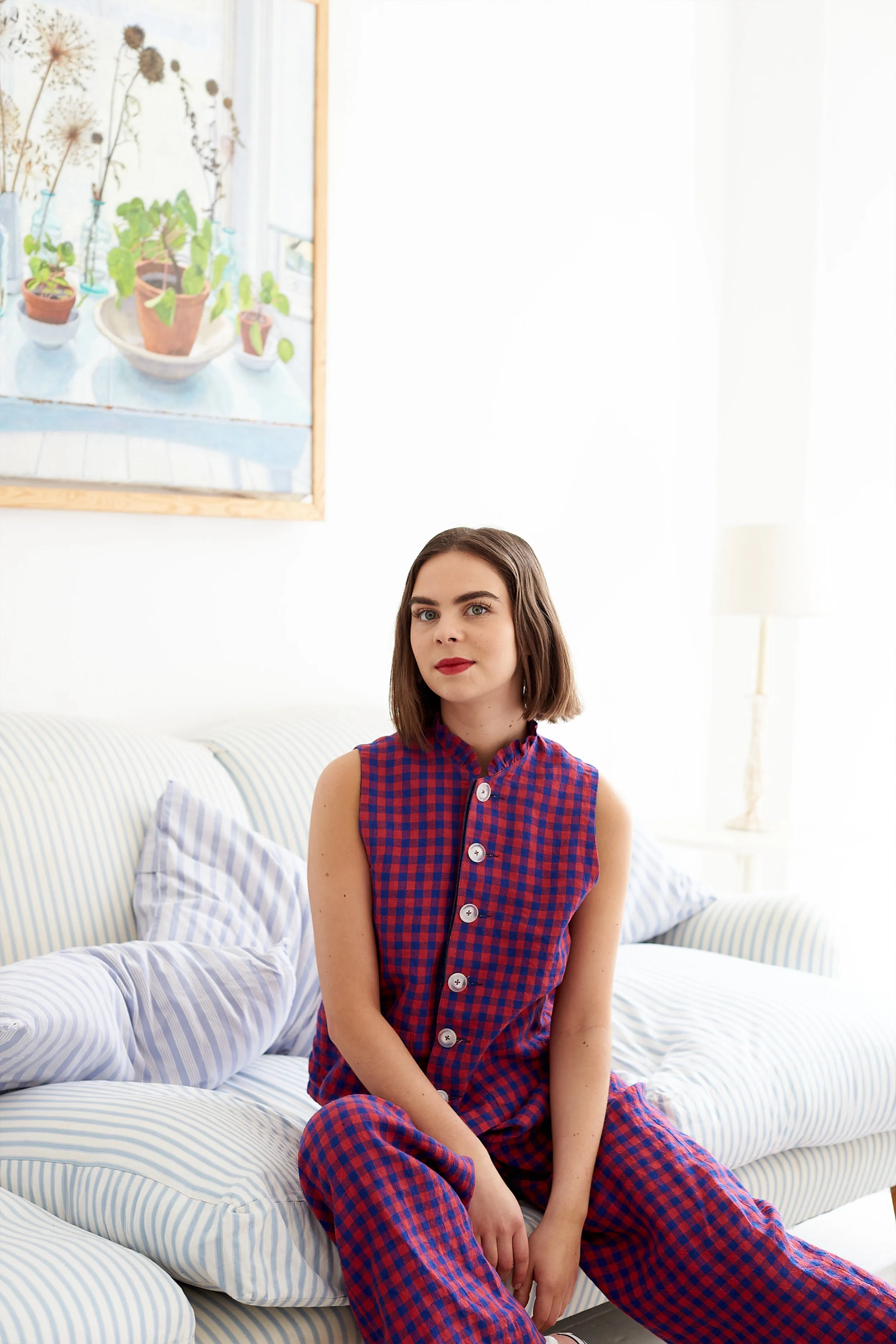 Tattie Waistcoat in Irish Linen Gingham and Denim