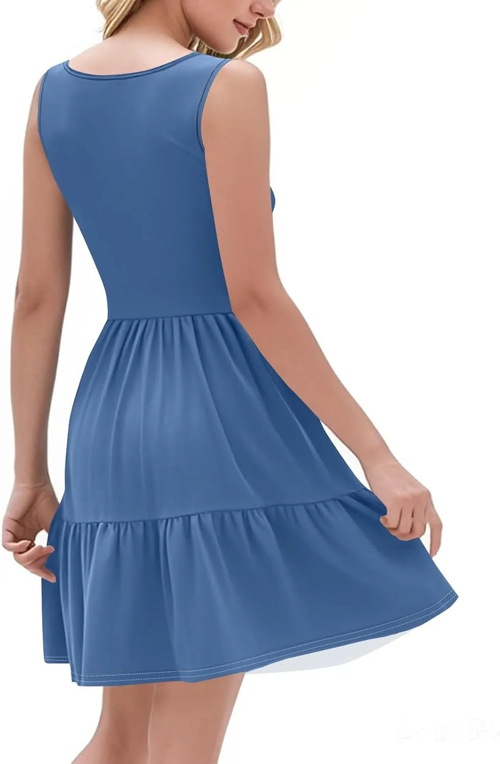 Tiered Dress Women Short V Neck Cute Summer Dresses Beach Vacation Mini Tank Dress with Pockets Womens Sundress