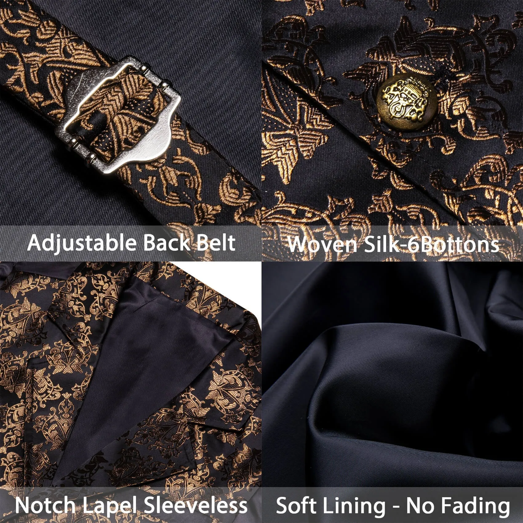Ties2you Men's Vest Black Tortilla Brown Floral Silk Waistcoat Suit Vest