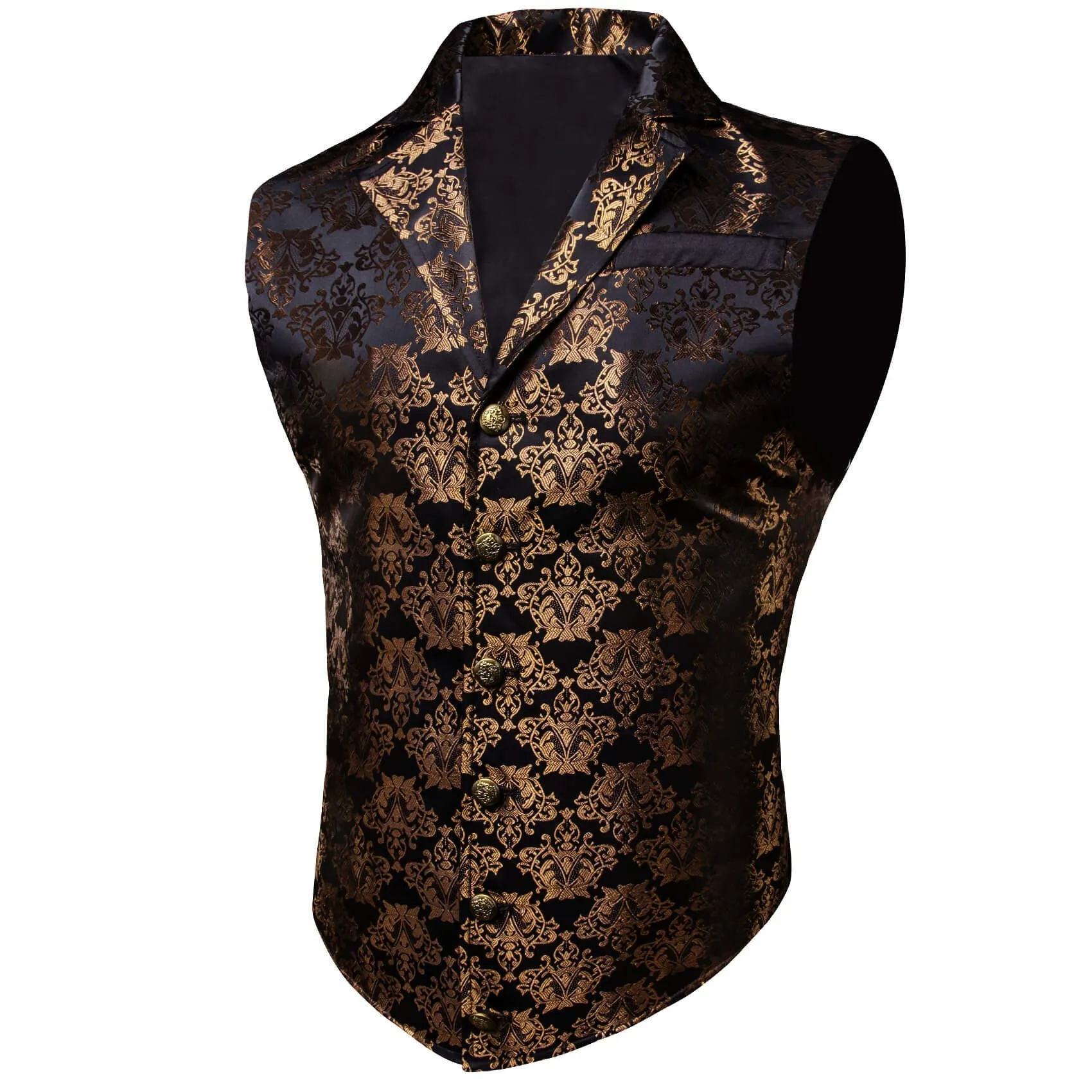 Ties2you Men's Vest Black Tortilla Brown Floral Silk Waistcoat Suit Vest