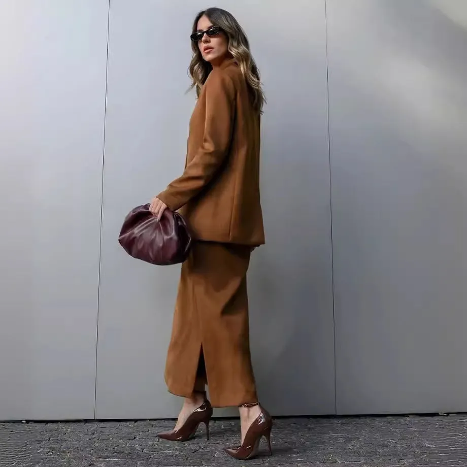 Toleet 2000s fashion 2024 Autumn New Women's Clothing Solid Color High-Grade Temperament Commuter Suit Skirt Suit for Women