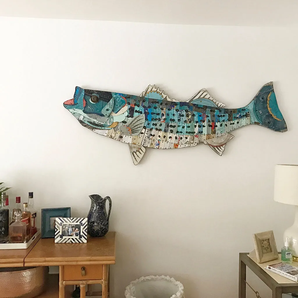 TROPHY FISH (STRIPED BASS) original metal wall sculpture