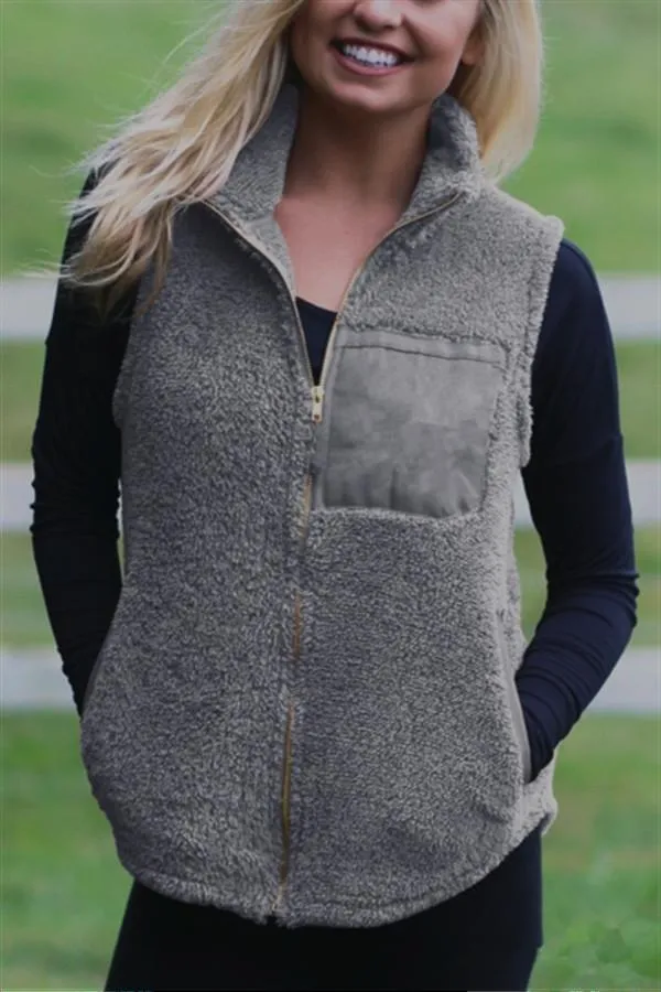 Turn-down Collar Fluffy Zipper Waistcoat